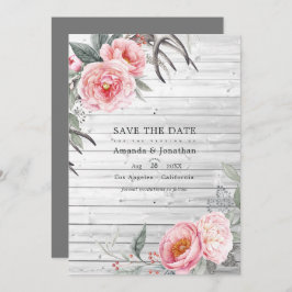 Roze en grijze bijtende bohemen - bruiloft save the date