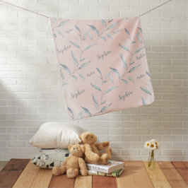 Roze en grijze bladeren, gepersonaliseerde naamdek inbakerdoek