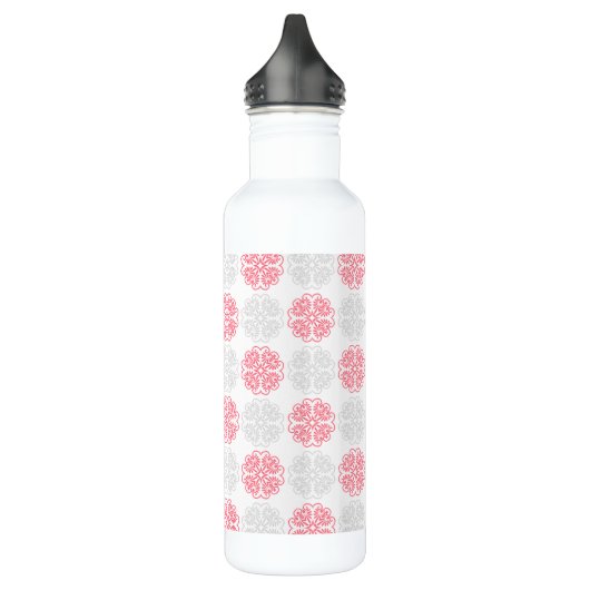 Roze en Grijze Bloei Patroon Moderne Waterfles Waterfles (Links)