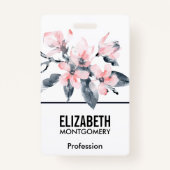 Roze en grijze bloemen Classy-Waterverf Badge (Voorkant)