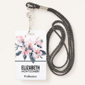 Roze en grijze bloemen Classy-Waterverf Badge (Achterkant met draagriem)