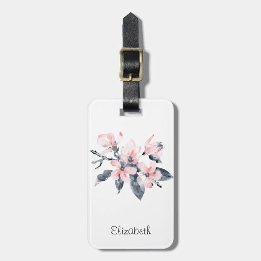 Roze en grijze bloemen Classy-Waterverf Bagagelabel (Voorkant verticaal)