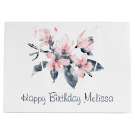 Roze en grijze bloemen Classy Waterverf Birthday Groot Cadeauzakje