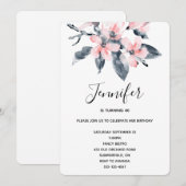 Roze en grijze bloemen Classy Waterverf Birthday Kaart (Voorkant / Achterkant)