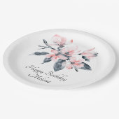 Roze en grijze bloemen Classy Waterverf Birthday Papieren Bordje (Gekanteld)