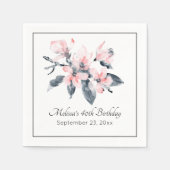Roze en grijze bloemen Classy Waterverf Birthday Servet (Voorkant)