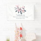 Roze en grijze bloemen Classy Waterverf Birthday Spandoek (Insitu)