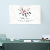 Roze en grijze bloemen Classy Waterverf Birthday Spandoek (Beurs)