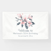 Roze en grijze bloemen Classy Waterverf Birthday Spandoek (Horizontaal)