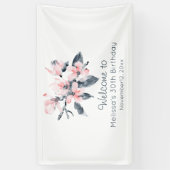 Roze en grijze bloemen Classy Waterverf Birthday Spandoek (Verticaal)