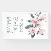 Roze en grijze bloemen Classy Waterverf Birthday Spandoek (Horizontaal)