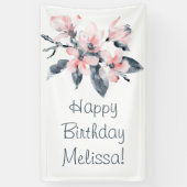 Roze en grijze bloemen Classy Waterverf Birthday Spandoek (Verticaal)
