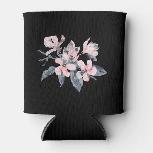 Roze en grijze bloemen Classy-Waterverf Blikjeskoeler (Voorkant)