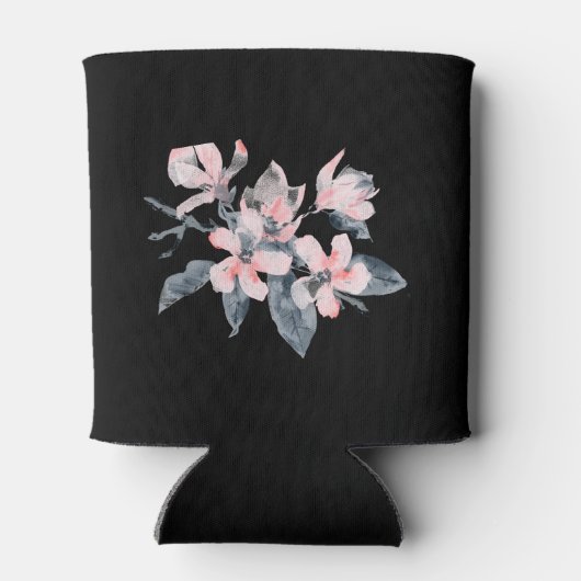 Roze en grijze bloemen Classy-Waterverf Blikjeskoeler (Achterkant)