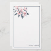 Roze en grijze bloemen Classy-Waterverf Briefpapier (Voorkant / Achterkant)