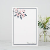 Roze en grijze bloemen Classy-Waterverf Briefpapier (Staand voorkant)