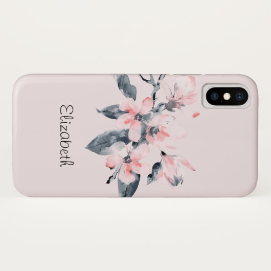 Roze en grijze bloemen Classy-Waterverf Case-Mate iPhone Case (Achterkant (horizontaal))