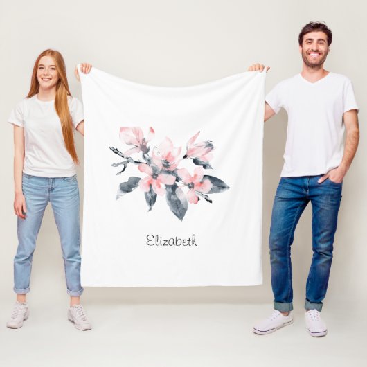 Roze en grijze bloemen Classy-Waterverf Fleece Deken (In situ)