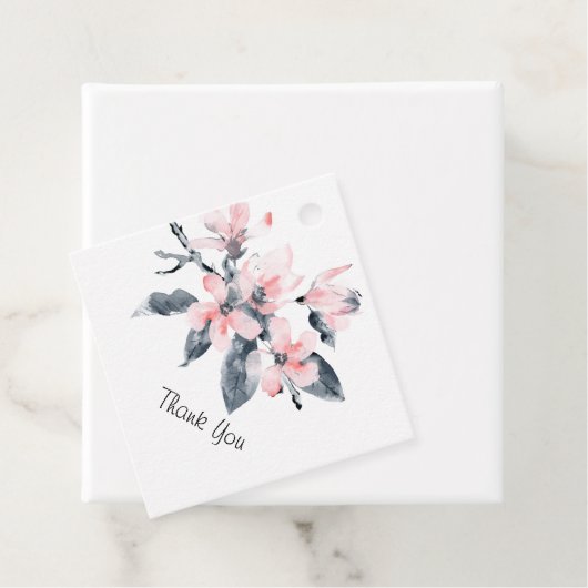 Roze en grijze bloemen Classy Waterverf Hartelijk  Bedankjes Labels (In situ)