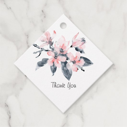 Roze en grijze bloemen Classy Waterverf Hartelijk  Bedankjes Labels (Voorkant)