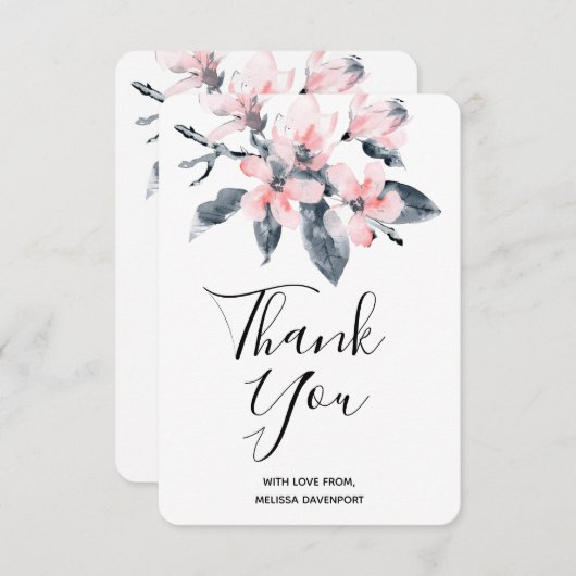 Roze en grijze bloemen Classy Waterverf Hartelijk Bedankkaart (Voorkant / Achterkant)