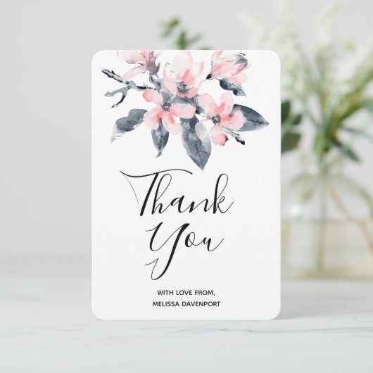 Roze en grijze bloemen Classy Waterverf Hartelijk  Bedankkaart (Staand voorkant)