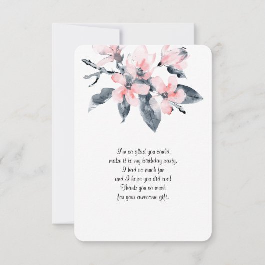 Roze en grijze bloemen Classy Waterverf Hartelijk  Bedankkaart (Achterkant)