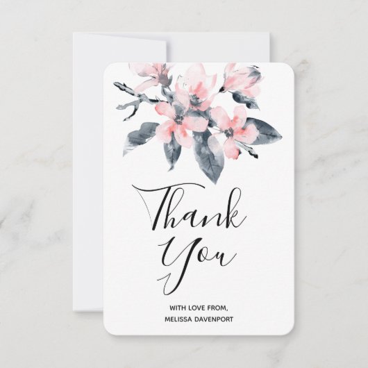 Roze en grijze bloemen Classy Waterverf Hartelijk  Bedankkaart (Voorkant)