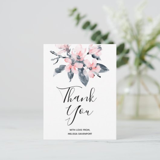 Roze en grijze bloemen Classy Waterverf Hartelijk  Briefkaart (Staand voorkant)