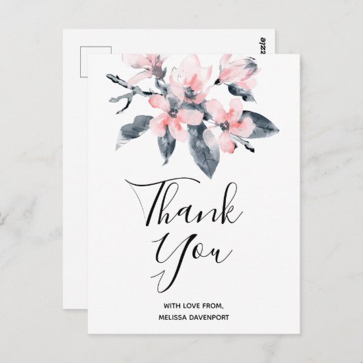 Roze en grijze bloemen Classy Waterverf Hartelijk Briefkaart (Voorkant / Achterkant)