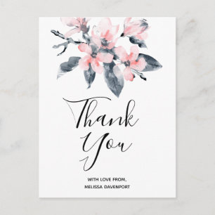 Roze en grijze bloemen Classy Waterverf Hartelijk Briefkaart