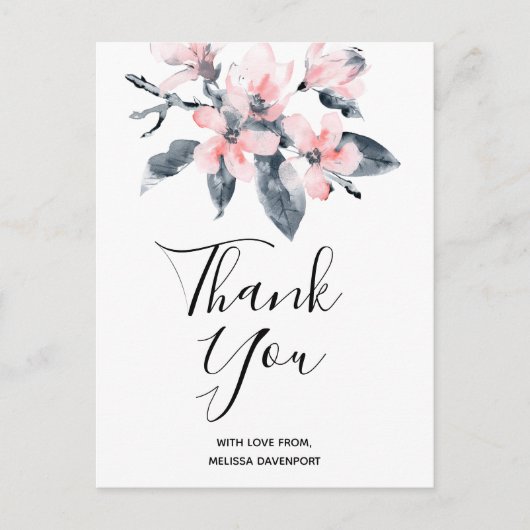 Roze en grijze bloemen Classy Waterverf Hartelijk Briefkaart (Voorkant)