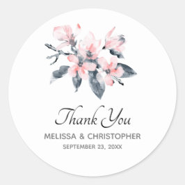 Roze en grijze bloemen Classy Waterverf Hartelijk  Ronde Sticker