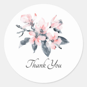 Roze en grijze bloemen Classy Waterverf Hartelijk  Ronde Sticker