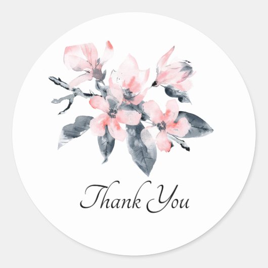 Roze en grijze bloemen Classy Waterverf Hartelijk  Ronde Sticker (Voorkant)