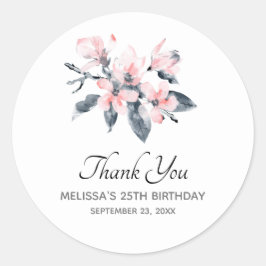 Roze en grijze bloemen Classy Waterverf Hartelijk  Ronde Sticker