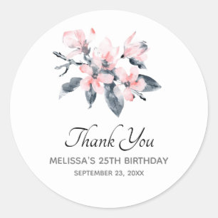 Roze en grijze bloemen Classy Waterverf Hartelijk  Ronde Sticker