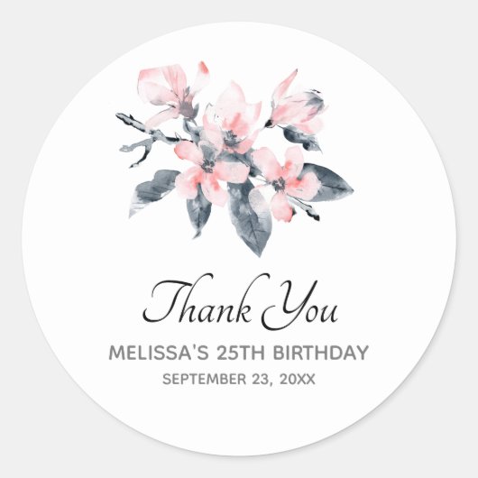 Roze en grijze bloemen Classy Waterverf Hartelijk Ronde Sticker (Voorkant)