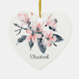 Roze en grijze bloemen Classy-Waterverf Keramisch Ornament