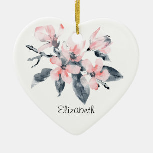 Roze en grijze bloemen Classy-Waterverf Keramisch Ornament