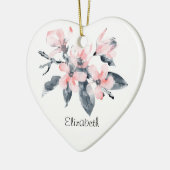 Roze en grijze bloemen Classy-Waterverf Keramisch Ornament (Links)