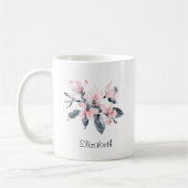 Roze en grijze bloemen Classy-Waterverf Koffiemok (Links)