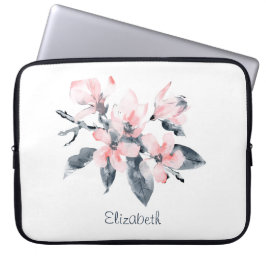 Roze en grijze bloemen Classy-Waterverf Laptop Sleeve
