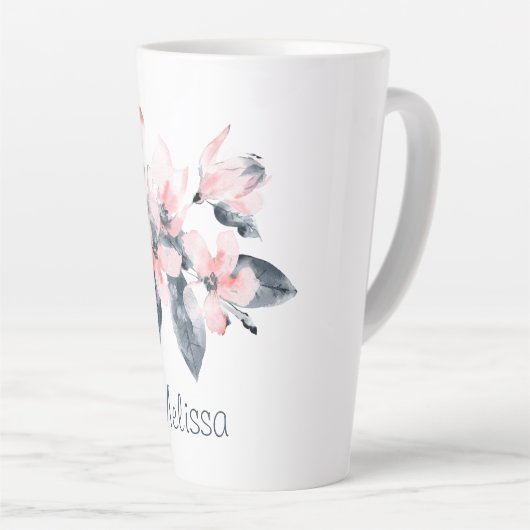 Roze en grijze bloemen Classy-Waterverf Latte Mok (Rechterhoek)
