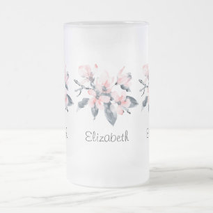 Roze en grijze bloemen Classy-Waterverf Matglas Bierpul