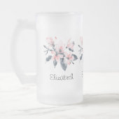 Roze en grijze bloemen Classy-Waterverf Matglas Bierpul (Links)