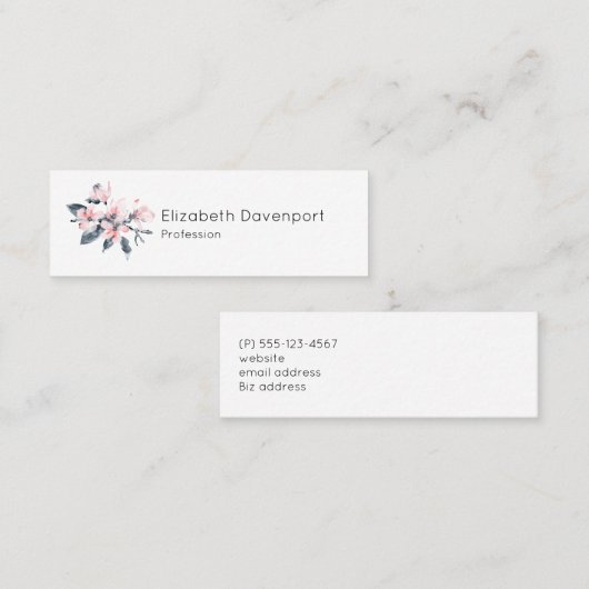 Roze en grijze bloemen Classy-Waterverf Mini Visitekaartje (Voorkant / Achterkant)