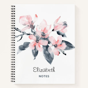 Roze en grijze bloemen Classy-Waterverf Notitieboek