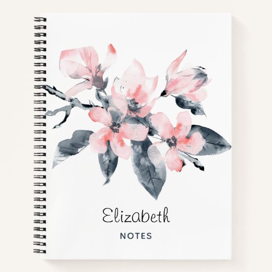 Roze en grijze bloemen Classy-Waterverf Notitieboek (Voorkant)