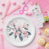 Roze en grijze bloemen Classy-Waterverf Papieren Bordje (Feest)
